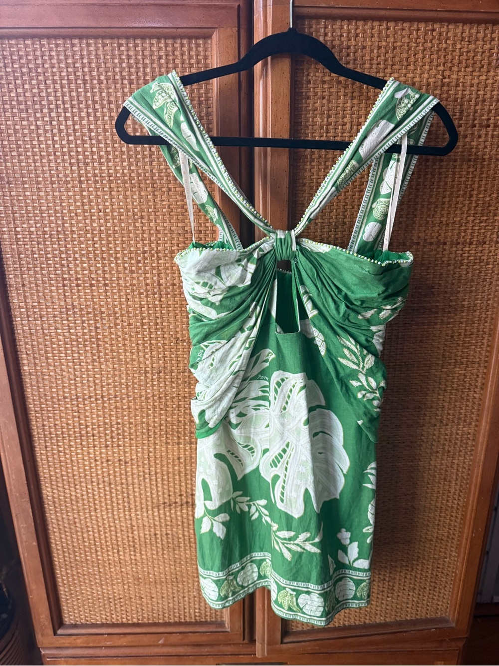 FARM Rio Green Tropical Knot-Front Mini Dress - Picture 2 of 4